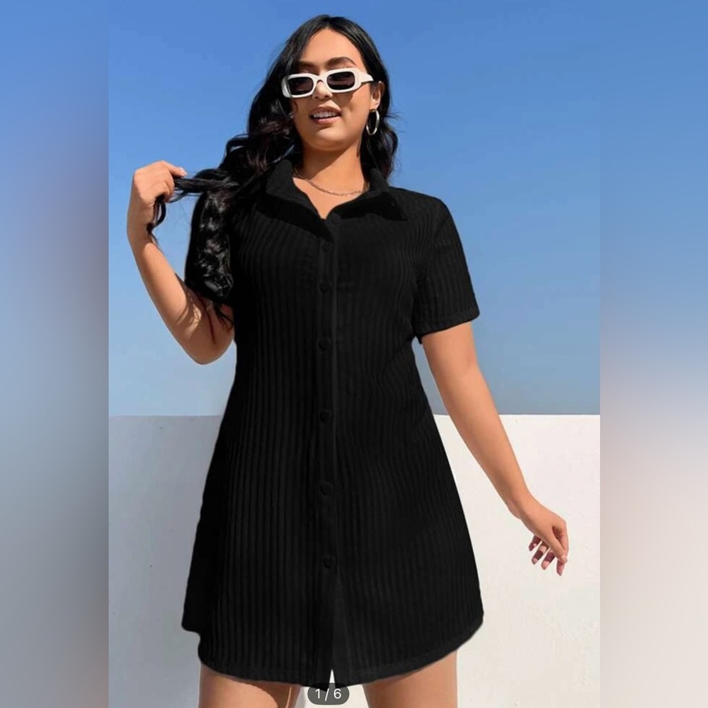 NWT 1X Black Collared Button Down Dress